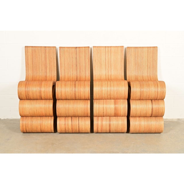 Frank Gehry Gabriella Crespi Style Italian Pencil Rattan Bar Stools, Set of Four For Sale - Image 4 of 11