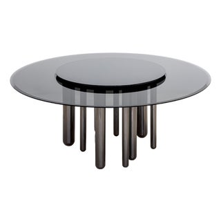 Discoteca 200 Black Nickel and Smoky Glass Top Round Table by Casa Casati For Sale
