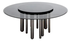 Discoteca 200 Black Nickel and Smoky Glass Top Round Table by Casa Casati