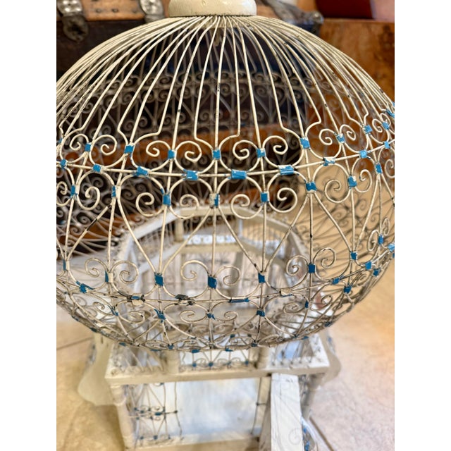 Vintage 1960’s Tunisian/ Morrocan Balloon Bird Cage White W Blue Accent— Beautiful For Sale - Image 4 of 8