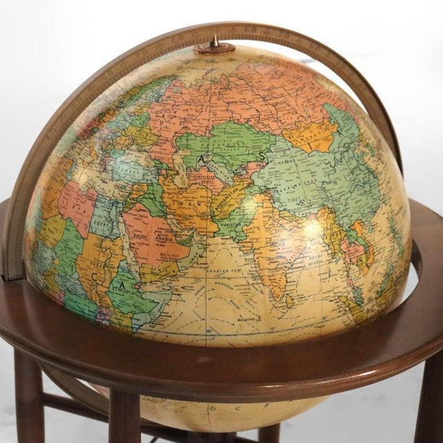 Beige Large MCM Replogle Floor Model Lighted World Globe on Walnut Base Signed 20thC For Sale - Image 8 of 11