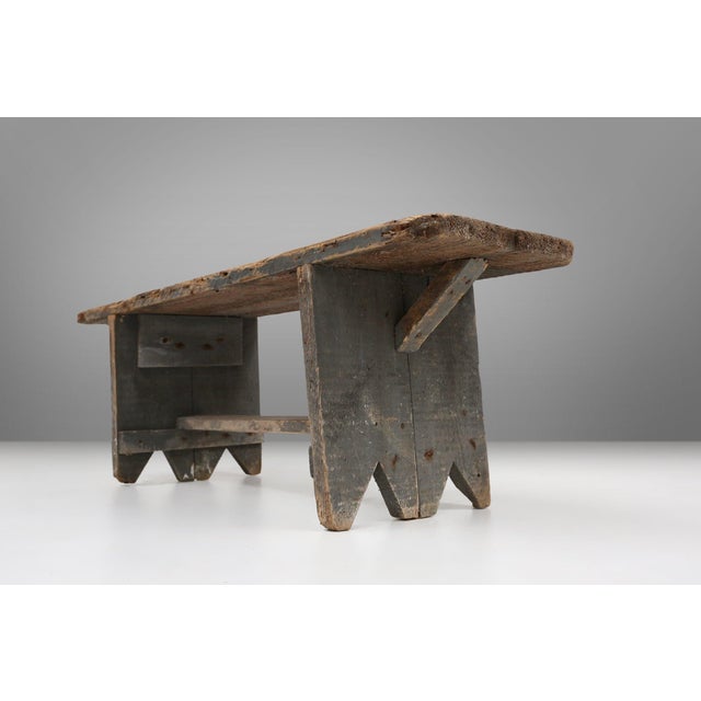 Industrial Grey Wooden Bench, France, 1890s For Sale - Image 9 of 11