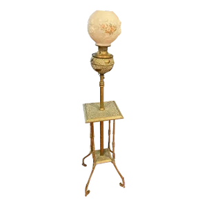 Late 19th Century Antique Bradley and Hubbard Piano Lamp With Original Hand-Painted Milk-Glass Shade