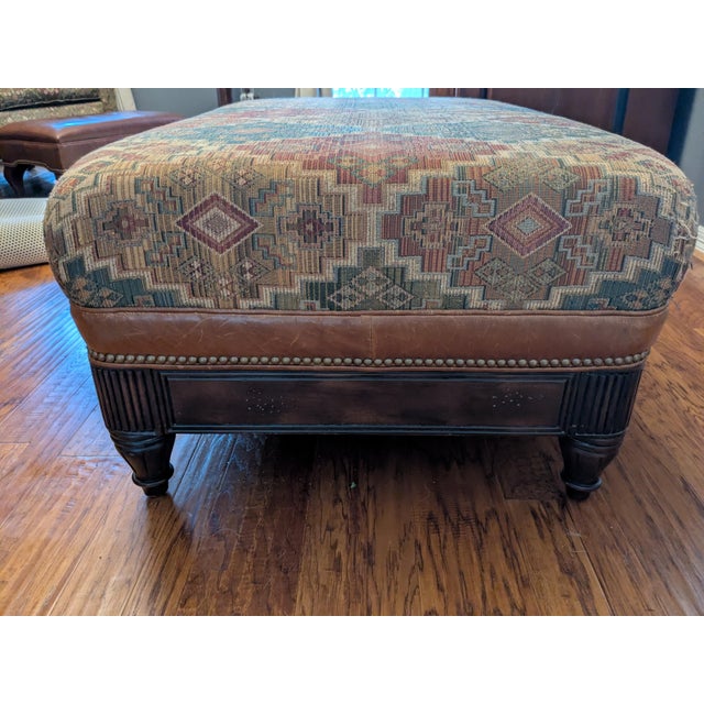 Tribal 2004 Hancock & Moore Kilim & Leather Storage Ottoman With Drawers For Sale - Image 3 of 10