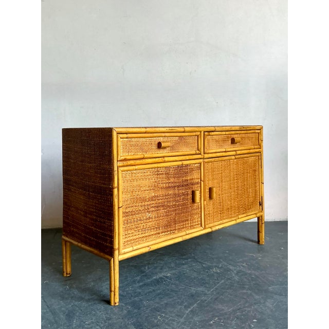 Mid-Century Modern Vintage Boho Woven Rattan Sideboard For Sale - Image 3 of 8