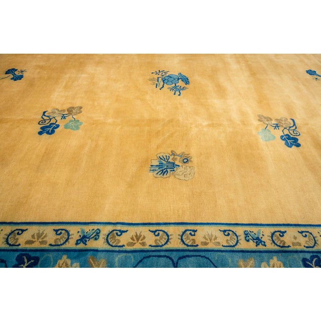 1920s 1920s Large Size Bold Yellow Field Handknotted Art Deco Wool Antique Chinese Rug For Sale - Image 5 of 8