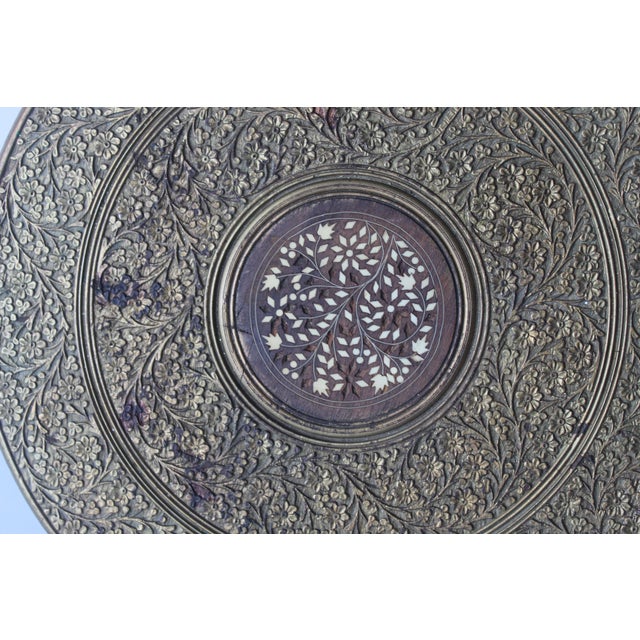 1970s Circular Anglo-Indian Brass Finish Wood Side Table For Sale - Image 11 of 11