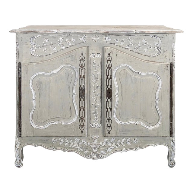 Provençal Louis Xv Style Buffet, Richly Carved and Patinated Grey For Sale