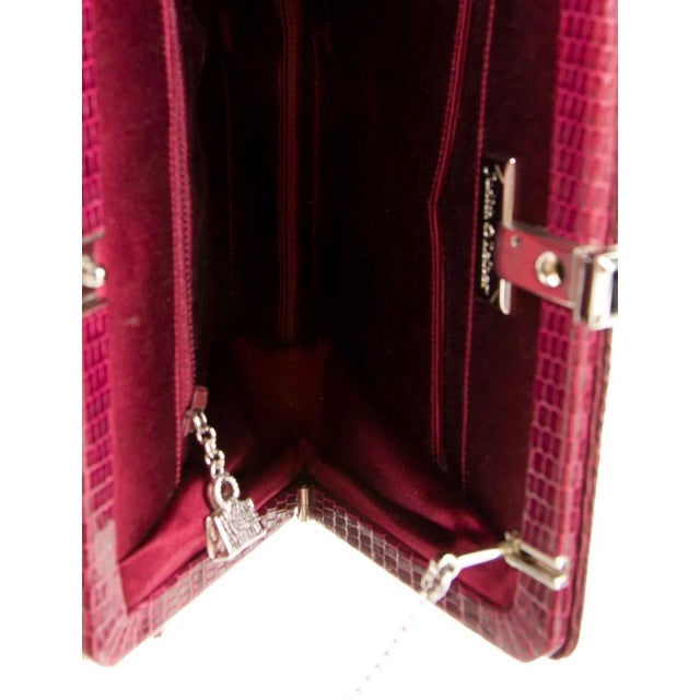 1990s Judith Leiber Lizard Skin Brown Burgundy Day Evening Handbag Gem Enamel Vintage For Sale - Image 10 of 12