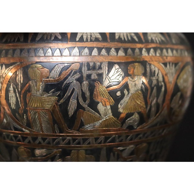 1960s Egyptian Cairo Ware Mixed Metal Pharaonic Revival Vase For Sale - Image 4 of 12