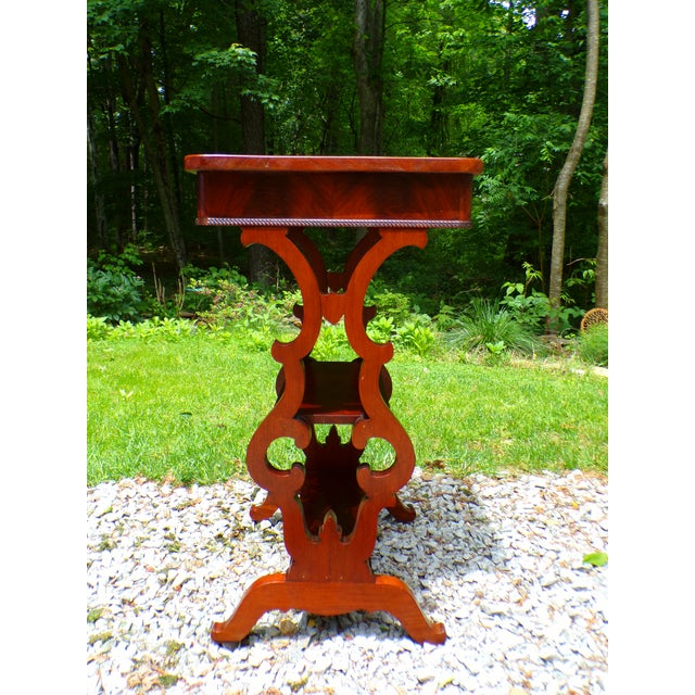 Antique Mahogany Empire Victorian Gothic Revival Trestle Lyre Nightstand Table For Sale - Image 4 of 18