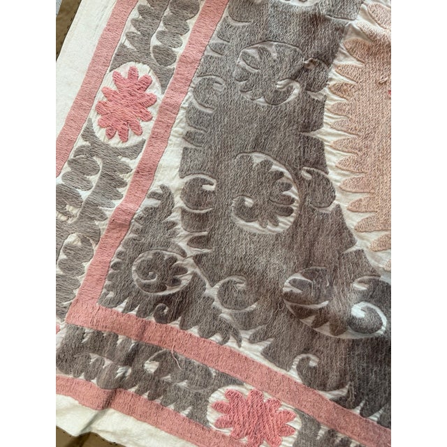 Brown Pink Cotton Suzani Wall Hanging With Medallion For Sale - Image 4 of 10