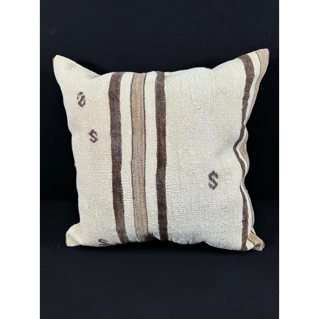 Turkish Hemp Pillow Cushion Natural Beige Brown Pillow Cushion Cover 24"x24" For Sale - Image 4 of 4