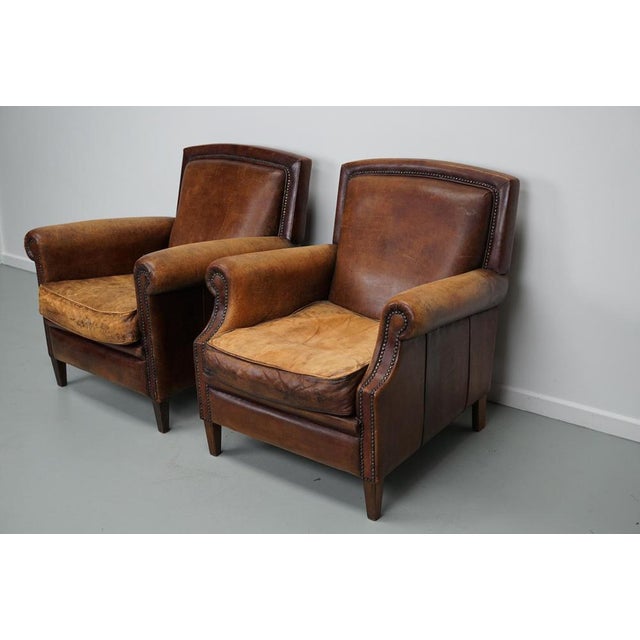 Brown Vintage Dutch Cognac Leather Club Chairs, Set of 2 For Sale - Image 8 of 18