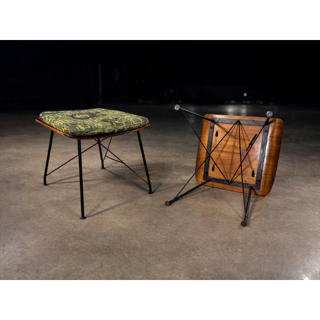 Rare pair of Brazilian modern stools attributed to Carlo Hauner, produced in Brazil circa the 1950s. Crafted in rosewood...