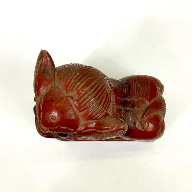 Mid 19th Century 19th Century Chinese Red Lacquered Wooden Foo Dog For Sale - Image 5 of 7