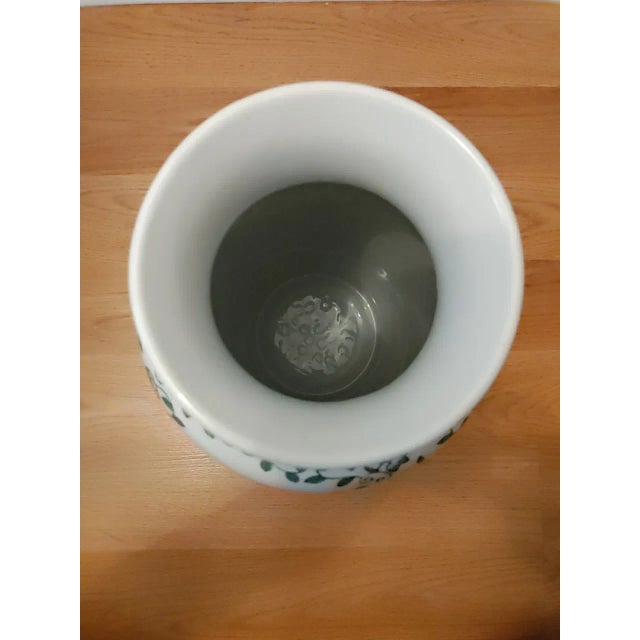 Mid-Century Modern Vintage Green and White Chinoiserie Style Floral Ceramic Vase For Sale - Image 3 of 7