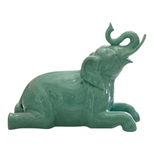 Large Vintage Italian Glazed Celadon Ceramic Reclining Elephant Sculpture