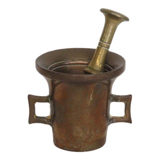Miniature Apothecary Handled Mortar and Pestle 2pc Pair Solid Brass Bronze 5095b For Sale