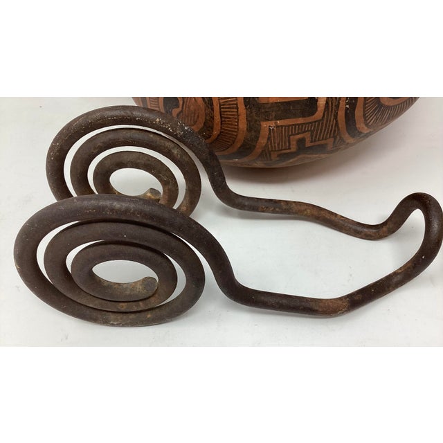 Bill Freeman (1927-2012) Native American Recreation of Hohokam Pot on Hand Forged Iron Stand by Unknown Artist. For Sale - Image 4 of 6
