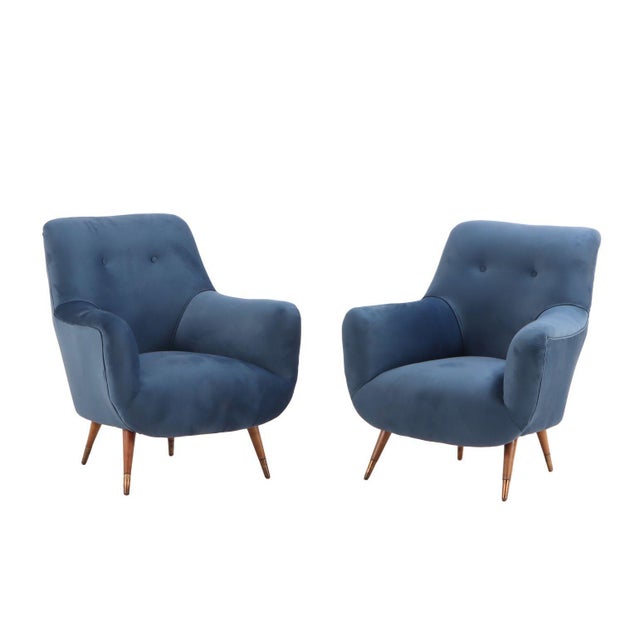 Wood Pair of Italian Mid-Century Modern Upholstered Club Chairs For Sale - Image 7 of 7