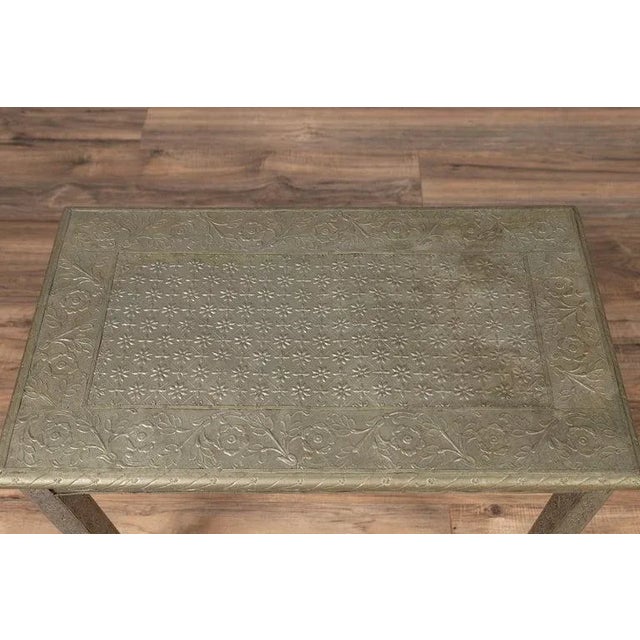 Gray Vintage Indian Hand-Tooled Sheet Metal Coffee Table For Sale - Image 8 of 13