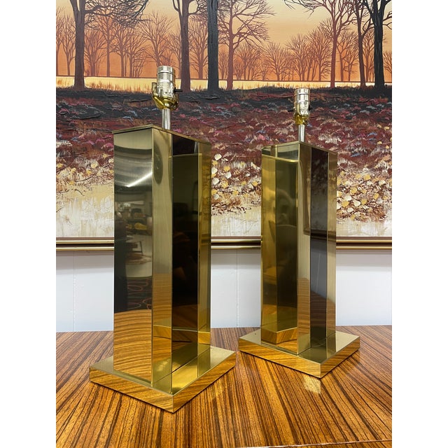 1980s Gold and Black Pierre Cardin Style Metal Table Lamps - a Pair For Sale - Image 13 of 13