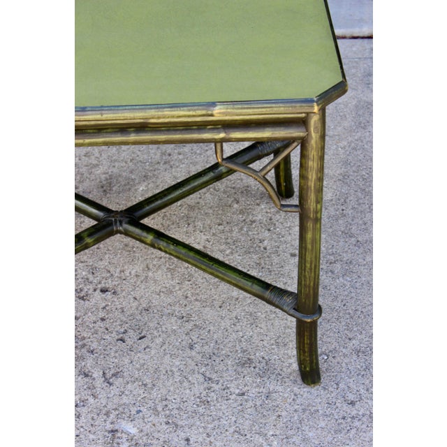 Vintage Mid Century Jade Green Bamboo Chinoiserie Fretwork Side Table For Sale - Image 4 of 8