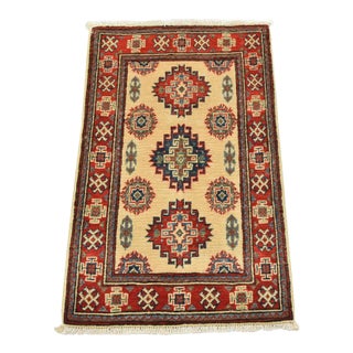 Kazak Rug 2′ X 3’2” Beige Wool Tribal Hand-Knotted Oriental Carpet For Sale