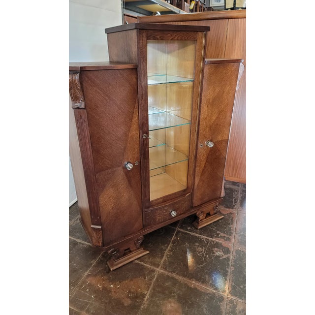 Art Deco Oak Vitrine Liquor Cabinet Bookcase Curio For Sale - Image 12 of 12