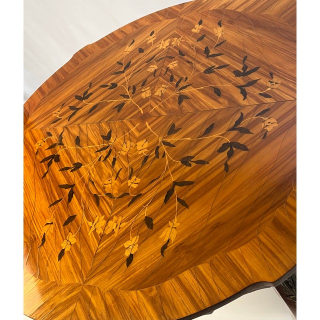 French Mid 20th Century French Louis XV Style Marquetry & Gilt Bronze Table For Sale - Image 3 of 11