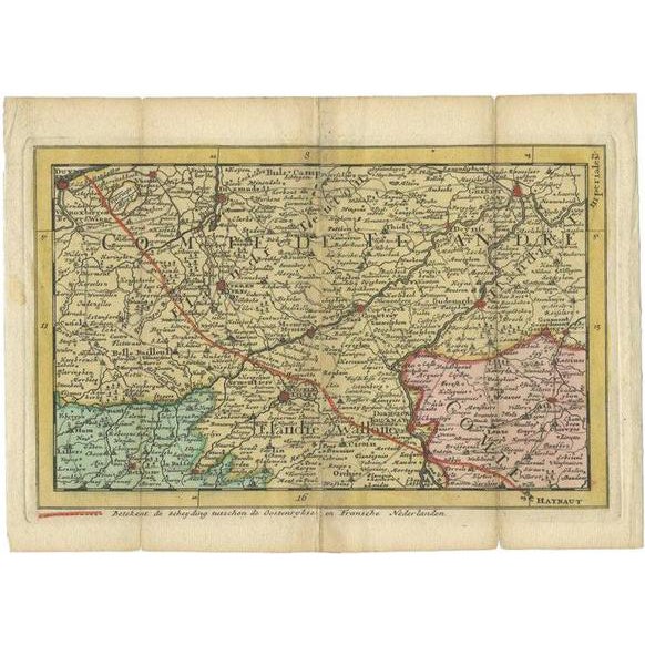 Antique Map of Flanders in Belgium, 1737 For Sale