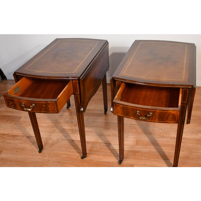 1920 Antique Pair of Columbia Regency Style Mahogany Pembroke Side / End Tables For Sale - Image 9 of 18