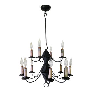Rustic Primitive Colonial 12 Arm Chandelier, Reproduction For Sale