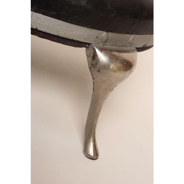 Art Deco Black Leather Footstool With Cabriole Cast Metal Legs For Sale - Image 13 of 16