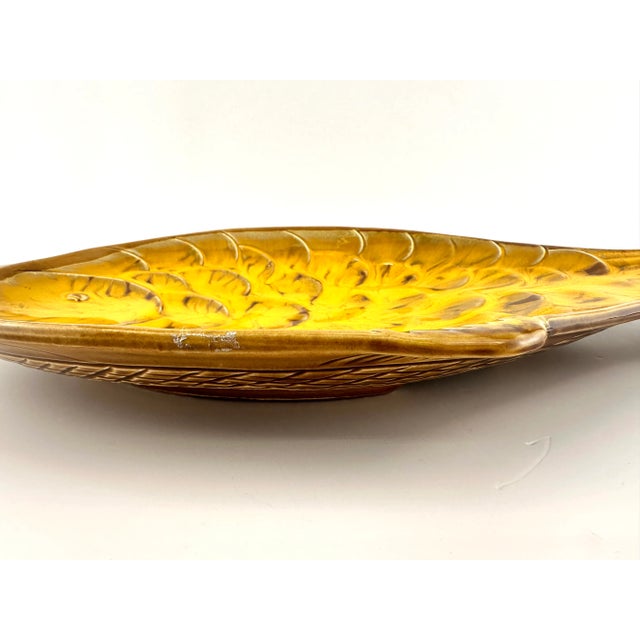 1960s Mid Century 1960's California Hand Painted Burnt Orange Fish Platter For Sale - Image 5 of 8