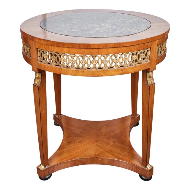 Fruitwood Table with Inlaid Marble For Sale