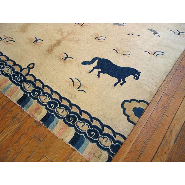 Chinese Beige 1930s Hand Knotted Pile Geometric Medallion Rectangle Wool Antique Rug For Sale - Image 3 of 11