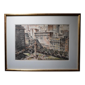 Carl Westdahl Heilborn, Pre War Illustration of Union Square, San Francisco