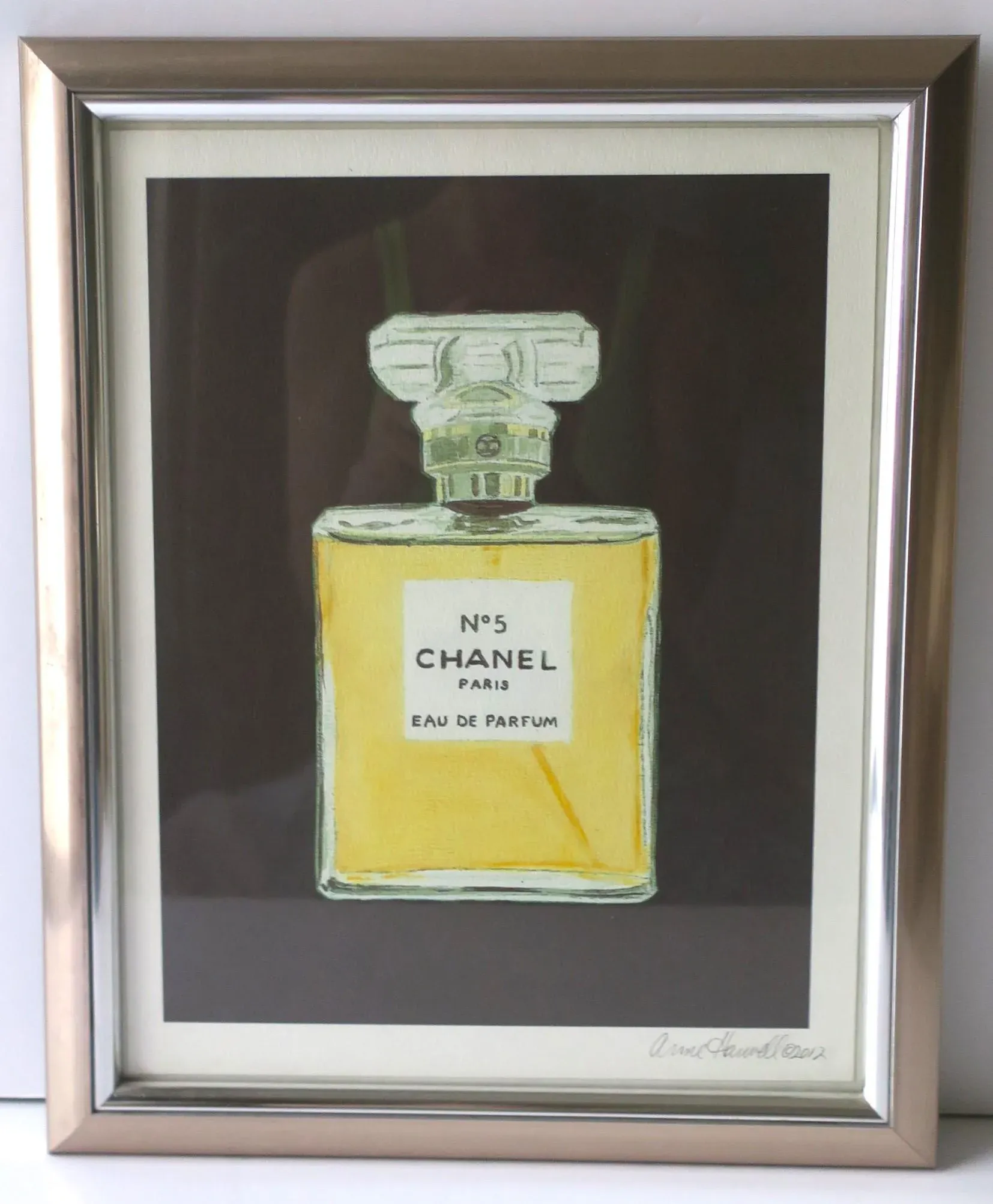 Chanel No. 5 Perfume Bottle Watercolor Painting Signed by Artist