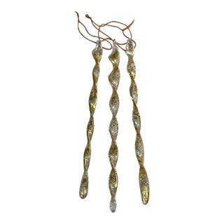 Vintage Christmas Ornament - Glass Icicle Twists With Gold Leaf- Set of 3 For Sale