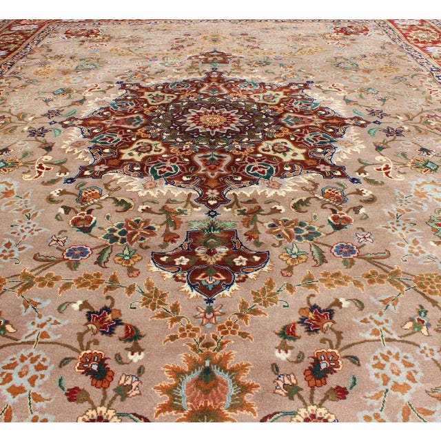 Central Medallion Design Tabriz Rug in Colorful Tones For Sale - Image 4 of 13