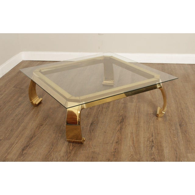 High Quality Vintage Polished Brass Frame Coffee or Cocktail Table with Square Glass Top Attributed To Mastercraft (Not...