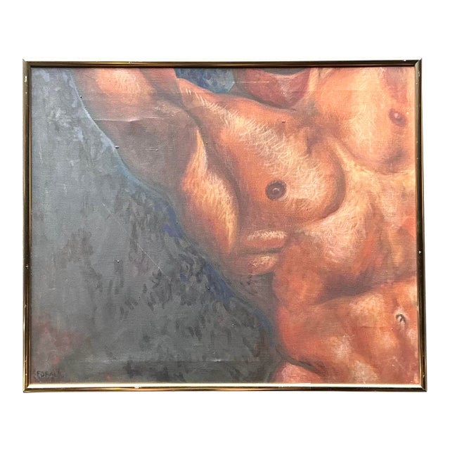 Vintage Boho Original Oil Canvas of Male Torso For Sale