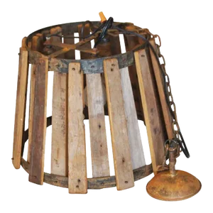 Early 20th Century Industrial Wood and Metal Hanging Ceiling Lamp