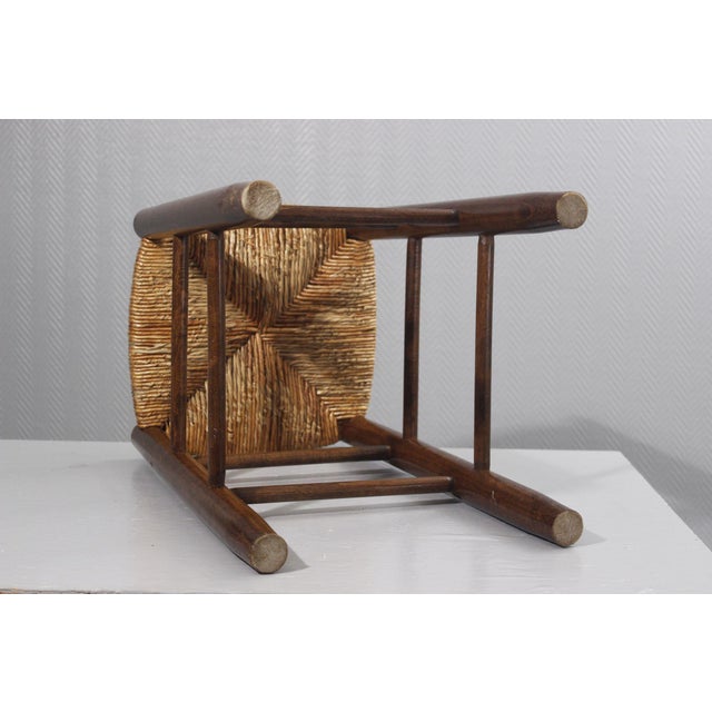 Vintage Straw Stool in Charlotte Perriand Style, 1970s For Sale - Image 9 of 12