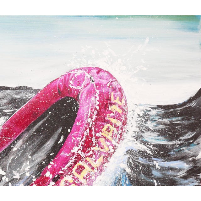 Textile Moisés Villafuerte "Salvame" Blue, Magenta, and Yellow Contemporary Seascape Painting with Texts, 2022 For Sale - Image 7 of 12