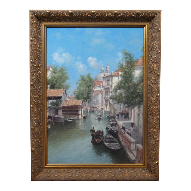 Russian Vasily Gribennikov Venice Italy Canal Cityscape Oil Painting 33" For Sale