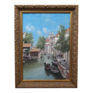 Russian Vasily Gribennikov Venice Italy Canal Cityscape Oil Painting 33"