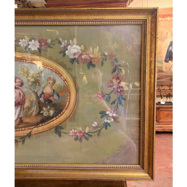 18th Century French Aubusson Gouache Tapestry Design in Giltwood Frame For Sale In Dallas - Image 6 of 9